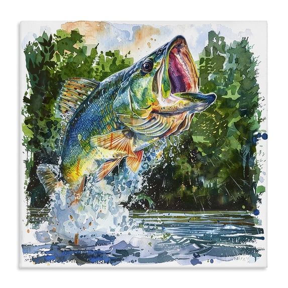 Stupell Industries Farmhouse Splashing Bass Fish Canvas Art, 17 x 17, by LSR Design Studio