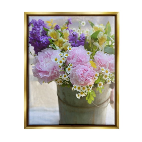 Stupell Industries Farmhouse Spring Blossoms Botanical & Floral Photography Gold Floater Framed Canvas Art Print Wall Art, 25 x 31