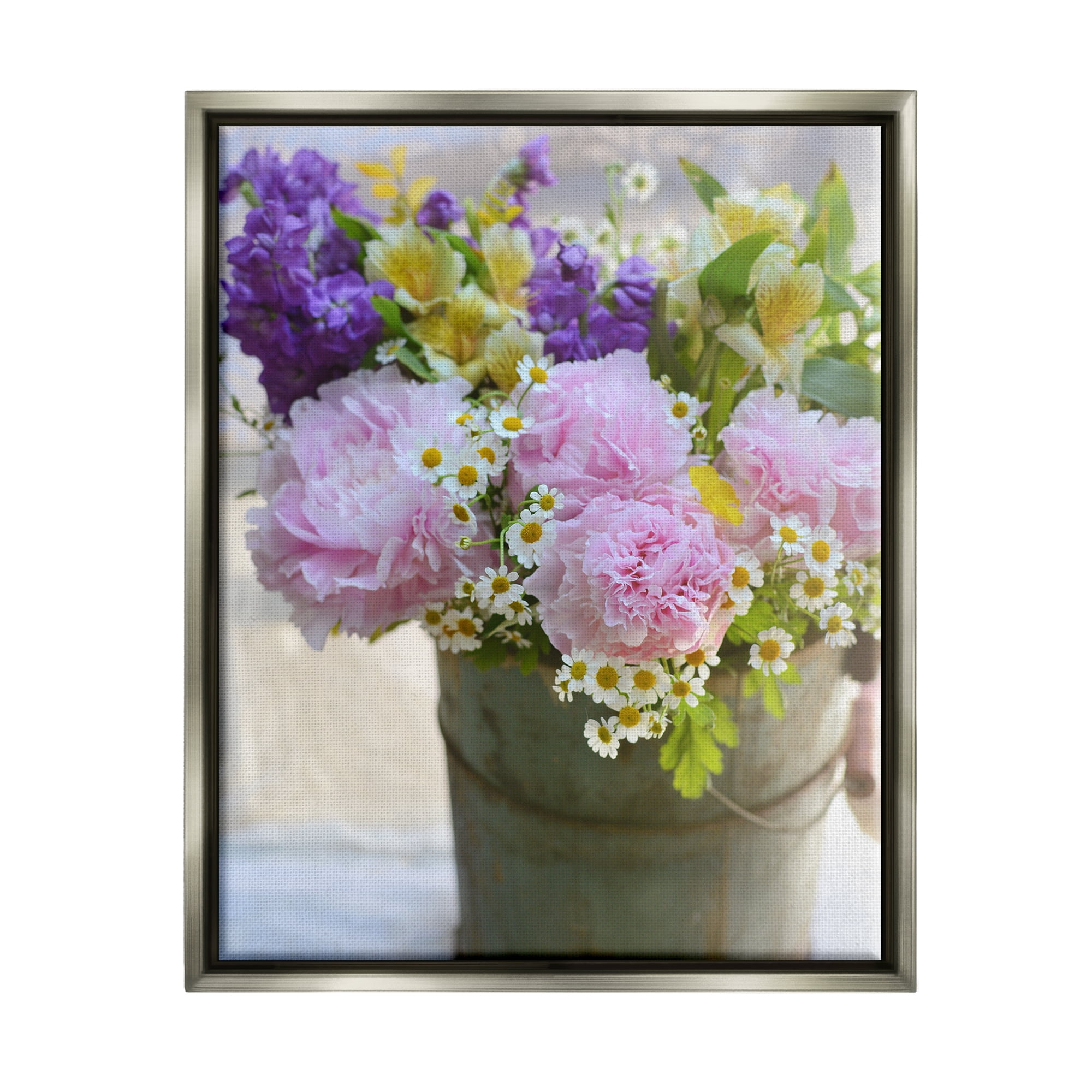 Stupell Industries Farmhouse Spring Blossoms Botanical & Floral Photography Gray Floater Framed Canvas Art Print Wall Art, 17 x 21