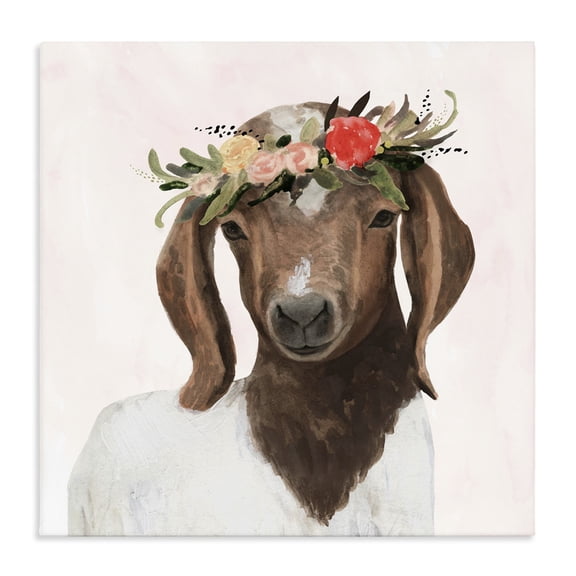 Stupell Industries Farmhouse Springtime Flower Crown Long Ear Goat Canvas Art, 36 x 36, by Victoria Borges