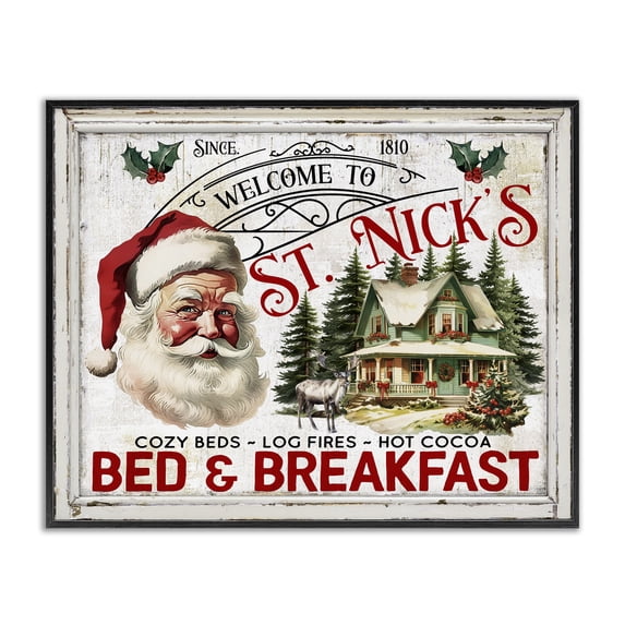 Stupell Industries Farmhouse St Nick's Bed & Breakfast Black Framed Giclee Art, 14 x 11, by Creatif Belle