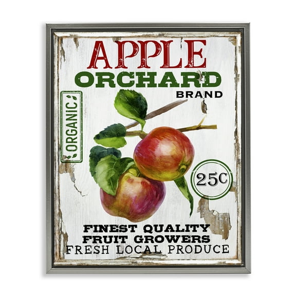 Stupell Industries Farmhouse Style Apples Food & Beverage Painting Gray Floater Framed Canvas Art Print Wall Art, 17 x 21