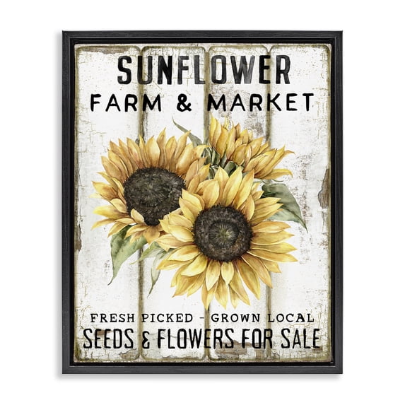 Stupell Industries Farmhouse Sunflower Farm & Market Black Floating Frame Canvas Art, 17 x 21, by Creatif Belle