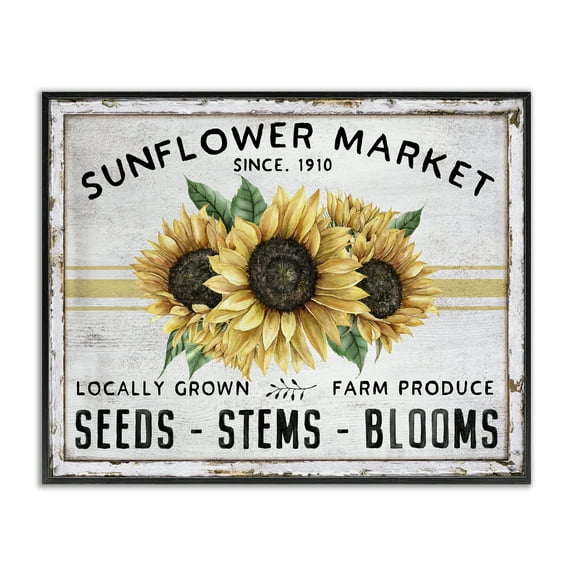 Stupell Industries Farmhouse Sunflower Market Plants & Flowers Painting Black Framed Art Print Wall Art, 14 x 11