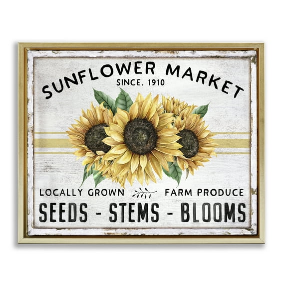 Stupell Industries Farmhouse Sunflower Market Plants & Flowers Painting Gold Floater Framed Canvas Art Print Wall Art, 21 x 17