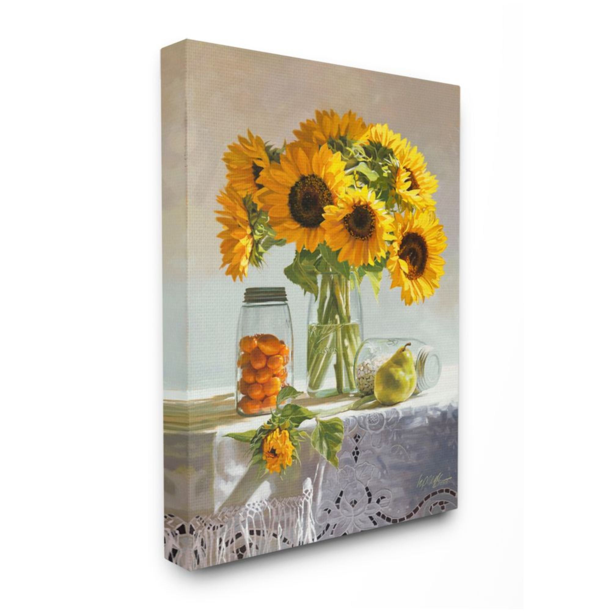 Stupell Industries Farmhouse Sunflower Still Life Country Fruit Jars Design by Heide Presse, 30" x 40"