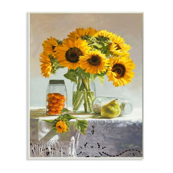 Stupell Industries Farmhouse Sunflower Still Life Country Fruit Jars Design by Heide Presse