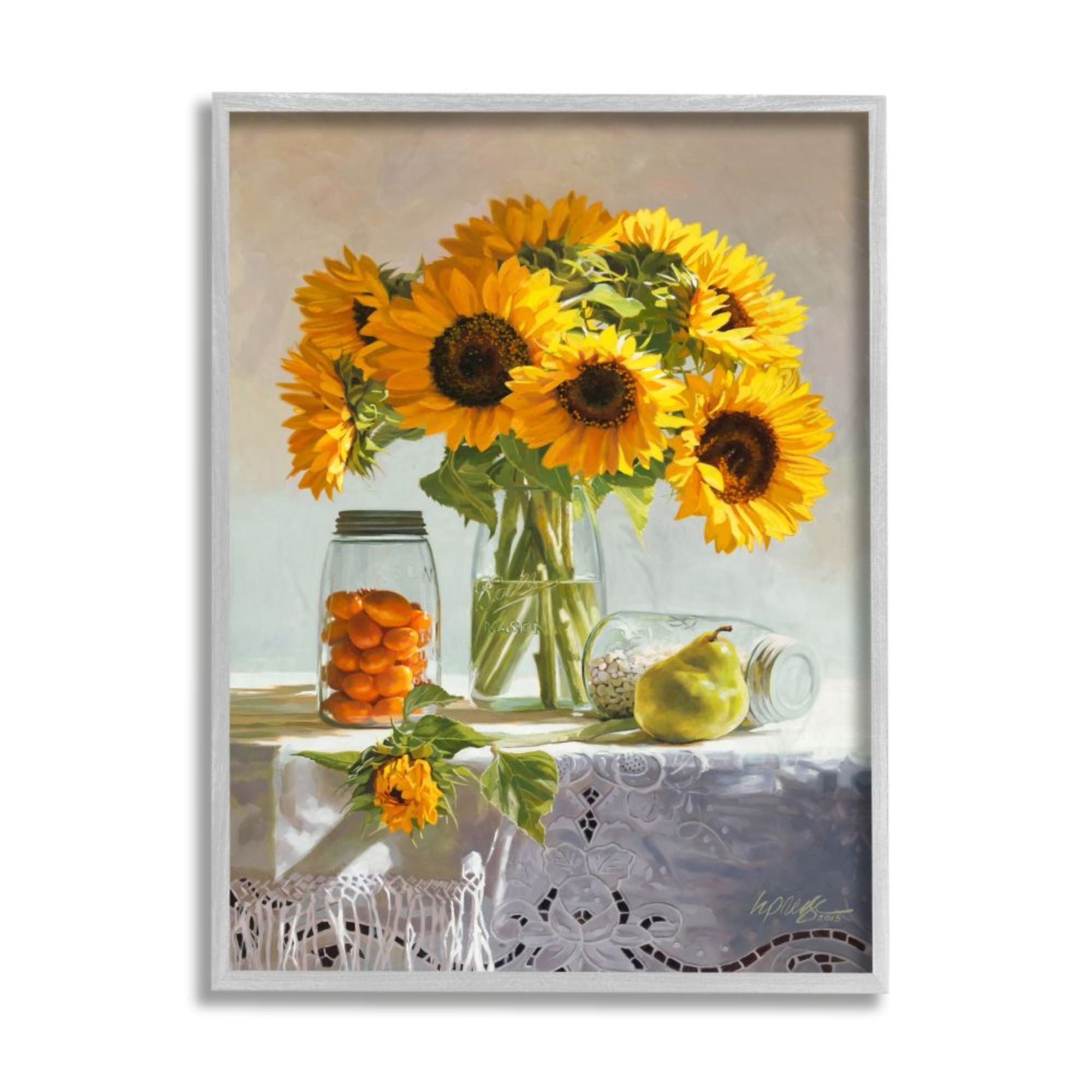 Stupell Industries Farmhouse Sunflower Still Life Country Fruit Jars Design by Heide Presse