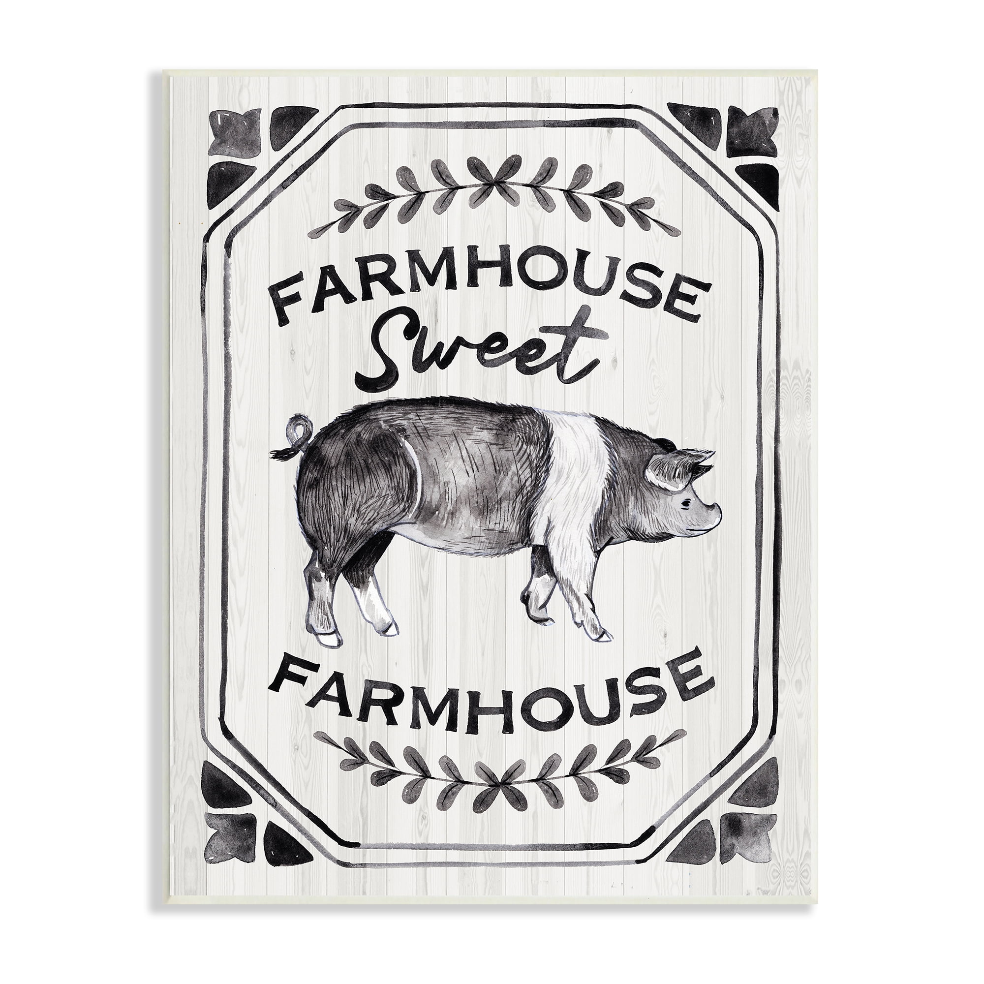 Stupell Industries Farmhouse Sweet Farmhouse Sign Vintage Farm Pig Illustration, 10 x 15,Design by Arrolynn Weiderhold