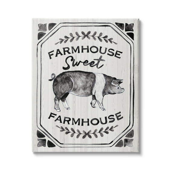 Stupell Industries Farmhouse Sweet Farmhouse Sign Vintage Farm Pig Illustration, 36 x 48,Design by Arrolynn Weiderhold