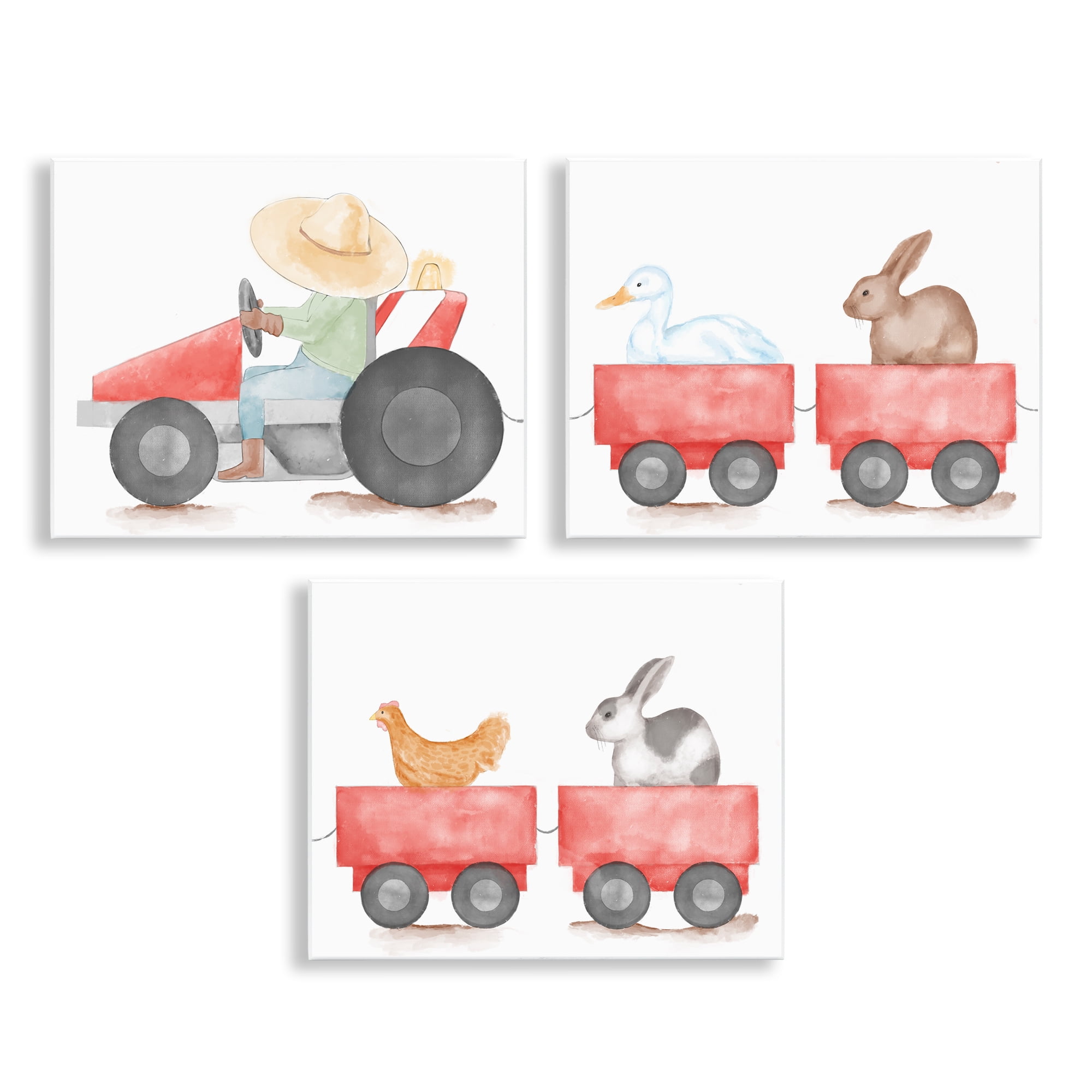 Stupell Industries Farmhouse Tractor Animals Transportation Painting Unframed Art Print Wall Art, 14 x 11, Set of 3