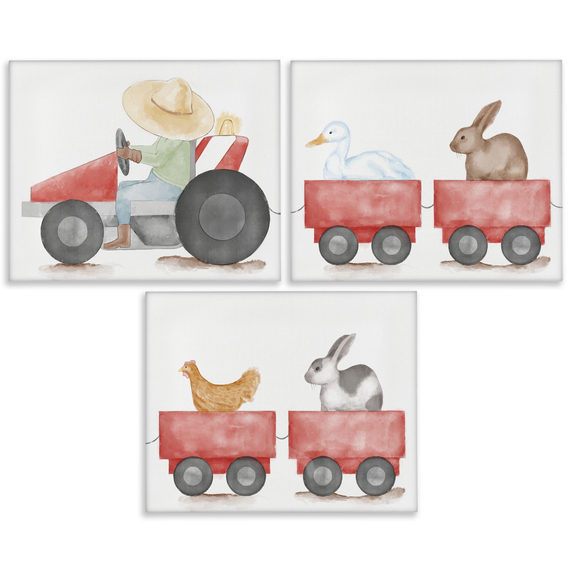 Stupell Industries Farmhouse Tractor Animals Transportation Painting Wrapped Canvas Art Print Wall Art, 14 x 11, Set of 3