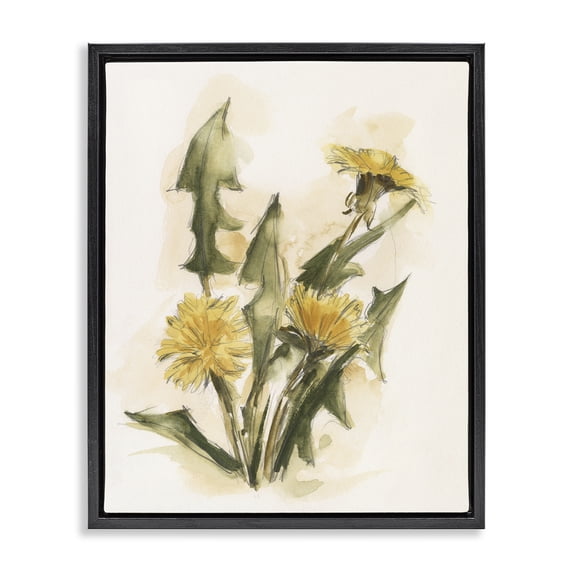 Stupell Industries Farmhouse Traditional Yellow Dandelion Black Floating Frame Canvas Art, 25 x 31, by Ethan Harper