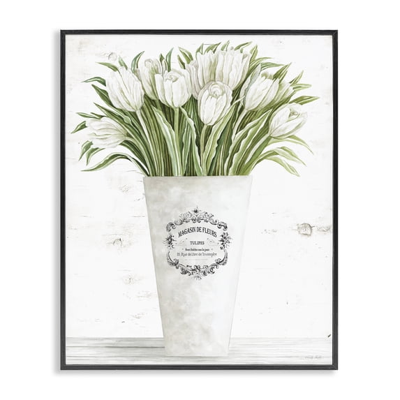 Stupell Industries Farmhouse Tulip Bouquet in Parisian Vase Black Framed Giclee Art, 11 x 14, by Cindy Jacobs