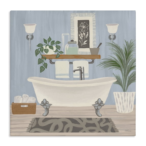 Stupell Industries Farmhouse Unwind and Refresh Bathtub Canvas Art, 24 x 24, by Cat Thurman Designs