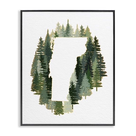 Stupell Industries Farmhouse Vermont State Outline Pine Tree Green Forest Black Framed Giclee Art, 11 x 14, by Ziwei Li