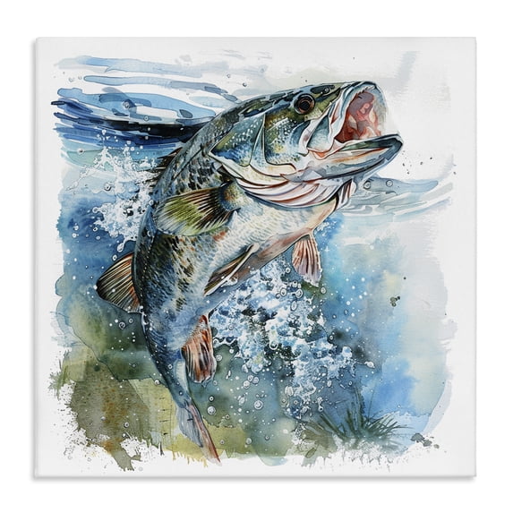 Stupell Industries Farmhouse Water Splashing Fish Canvas Art, 36 x 36, by LSR Design Studio