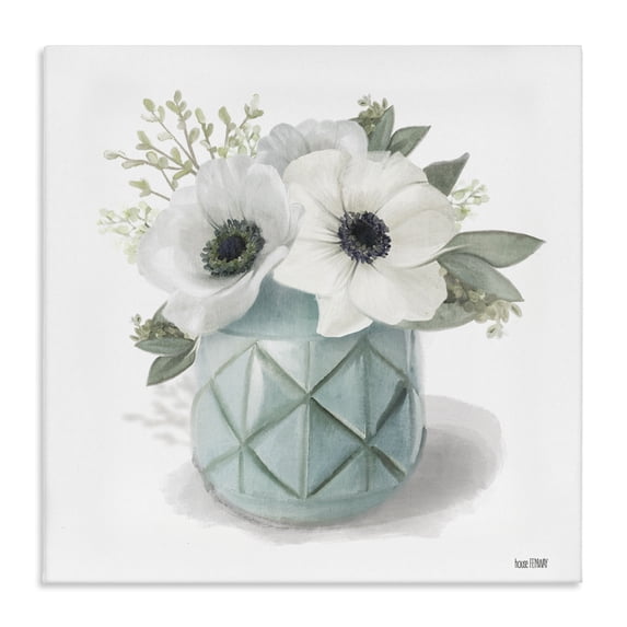 Stupell Industries Farmhouse White Flowers in Turquoise Vase Canvas Art, 17 x 17, by House Fenway