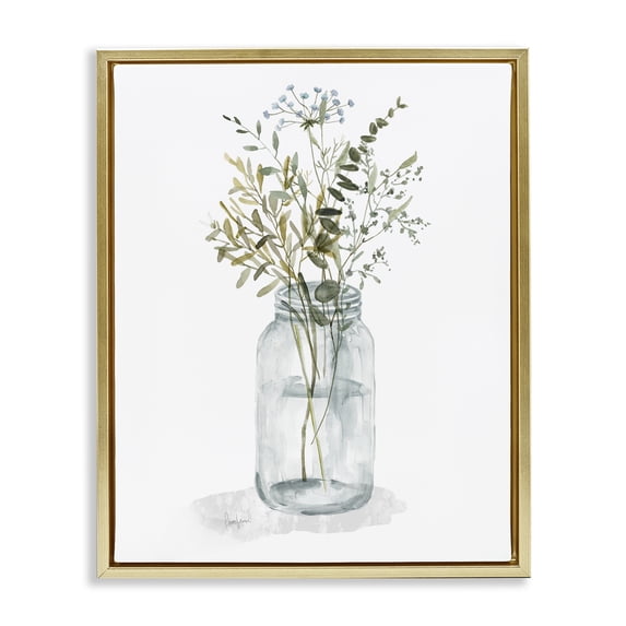 Stupell Industries Farmhouse Wild Country Herb Jar Gold Floating Frame Canvas Art, 25 x 31, by Livi Finn