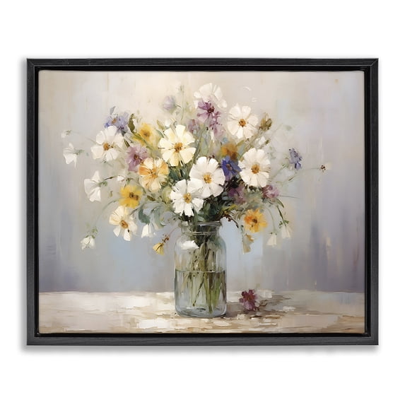 Stupell Industries Farmhouse Wildflowers in Glass Jar Black Floating Frame Canvas Art, 31 x 25, by Franklyn Gregory