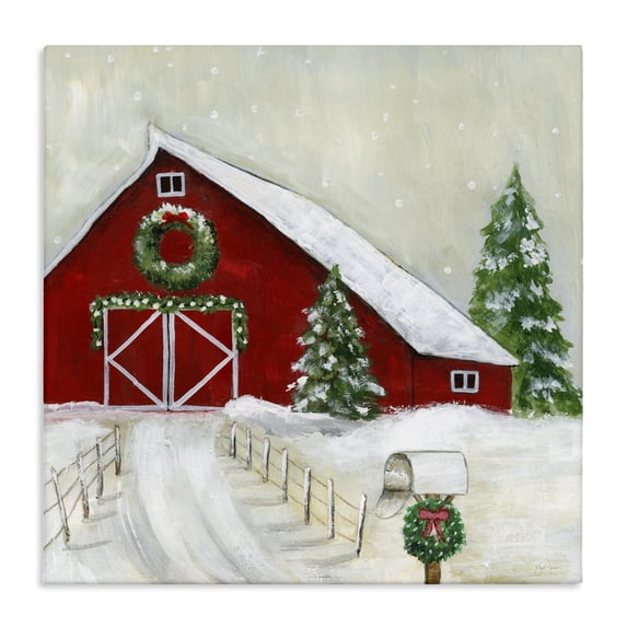 Stupell Industries Farmhouse Winter Barn Scenery Canvas Art, 24 x 24, by Janet Tava