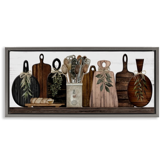 Stupell Industries Farmhouse Wooden Kitchen Items Gray Floating Frame Canvas Art, 31 x 14, by Cindy Jacobs