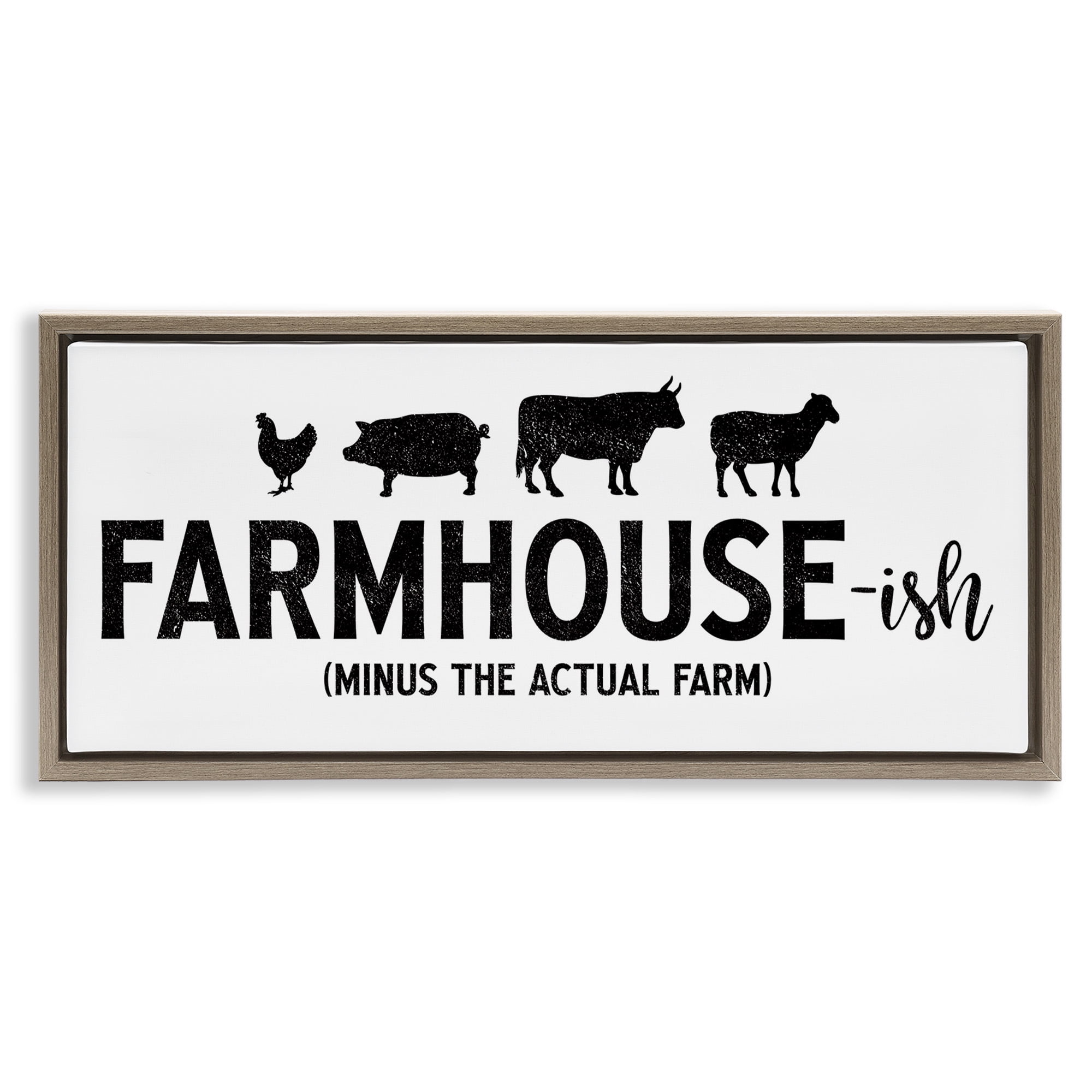 Stupell Industries Farmhouse-ish Funny Country Phrase Animals & Insects Painting Brown Floater Framed Canvas Art Print Wall Art, 25 x 11