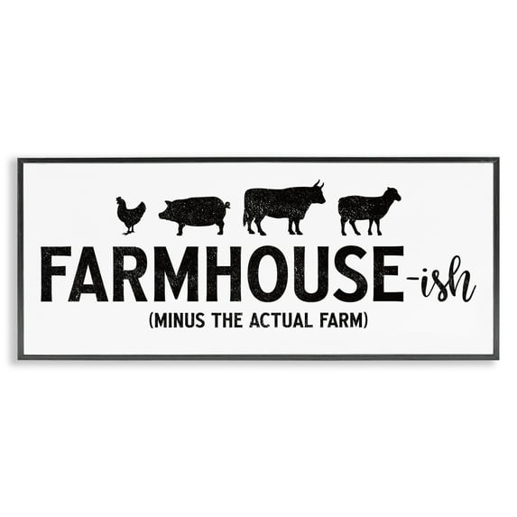 Stupell Industries Farmhouse-ish Minus the Actual Farm Humor Funny Country Farmhouse Painting Black Framed Art Print Wall Art, 13 x 30, Design by JJ Design House LLC
