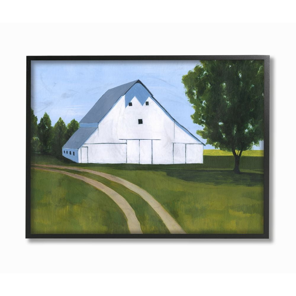 Stupell Industries Farmland Fields And Barn Green White Landscape Painting Framed Wall Art by Grace Popp