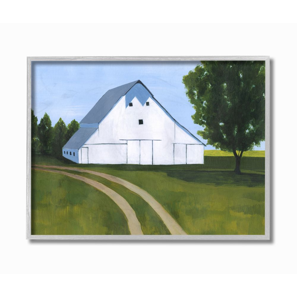 Stupell Industries Farmland Fields And Barn Green White Landscape Painting Framed Wall Art by Grace Popp