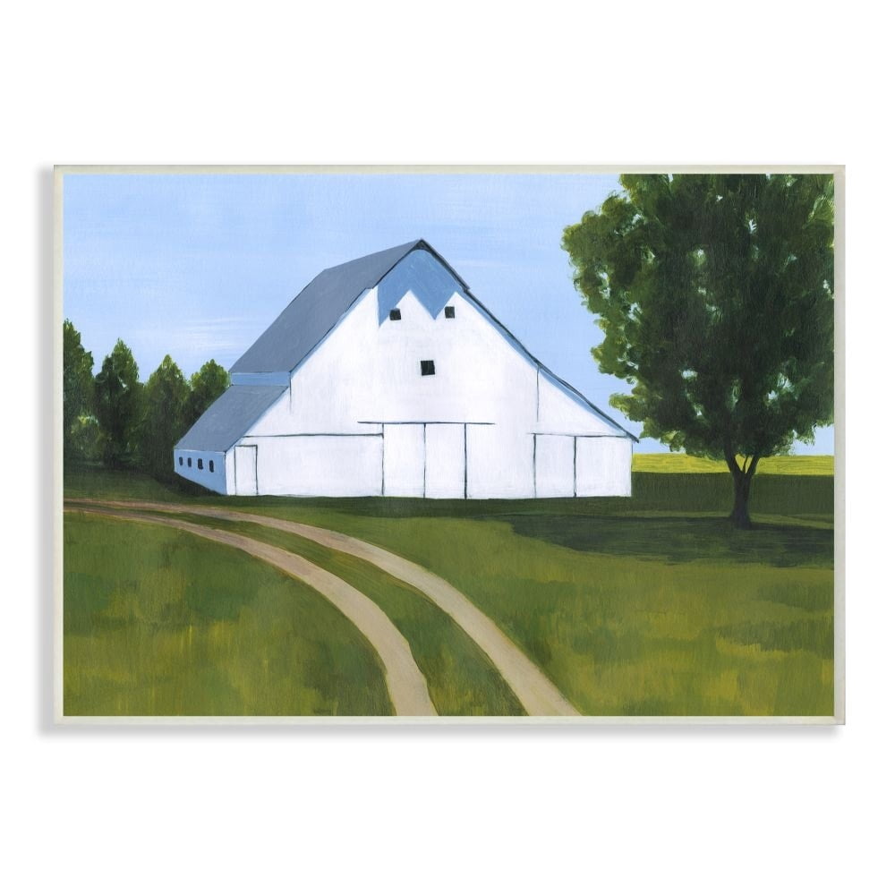 Stupell Industries Farmland Fields And Barn Green White Landscape Painting Wall Plaque by Grace Popp