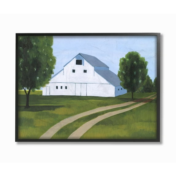Stupell Industries Farmland Fields And Barn White Green Landscape Painting Framed Wall Art by Grace Popp