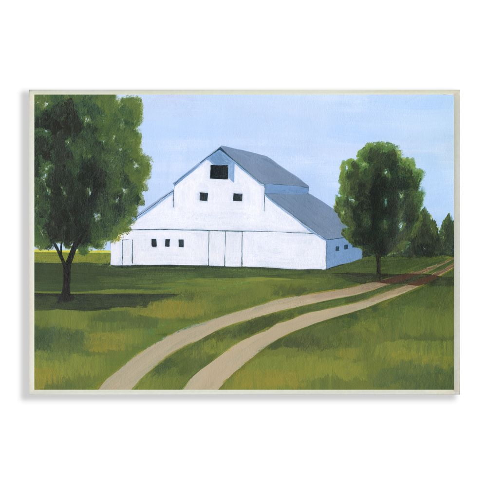 Stupell Industries Farmland Fields And Barn White Green Landscape Painting Wall Plaque by Grace Popp