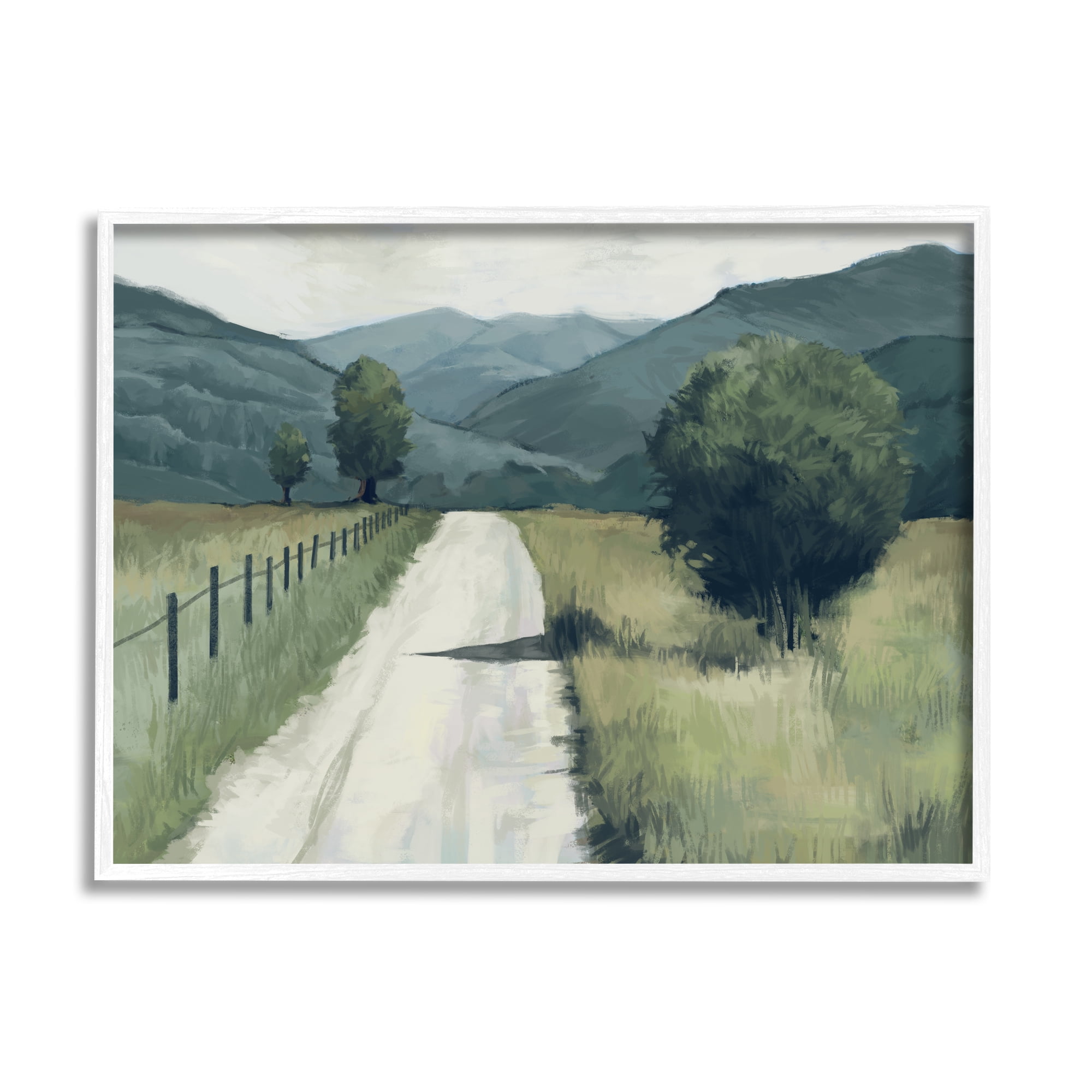 Stupell Industries Farmland Fields Green Blue Landscape Painting Framed Art Print Wall Art, 30x24, By Ziwei Li