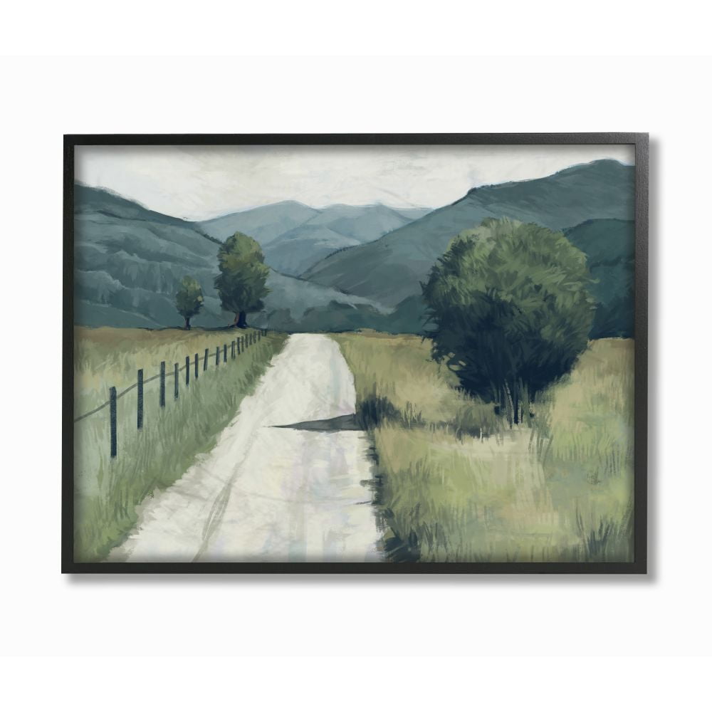 Green and Blue Farmland Landscape Canvas Print with Black Frame