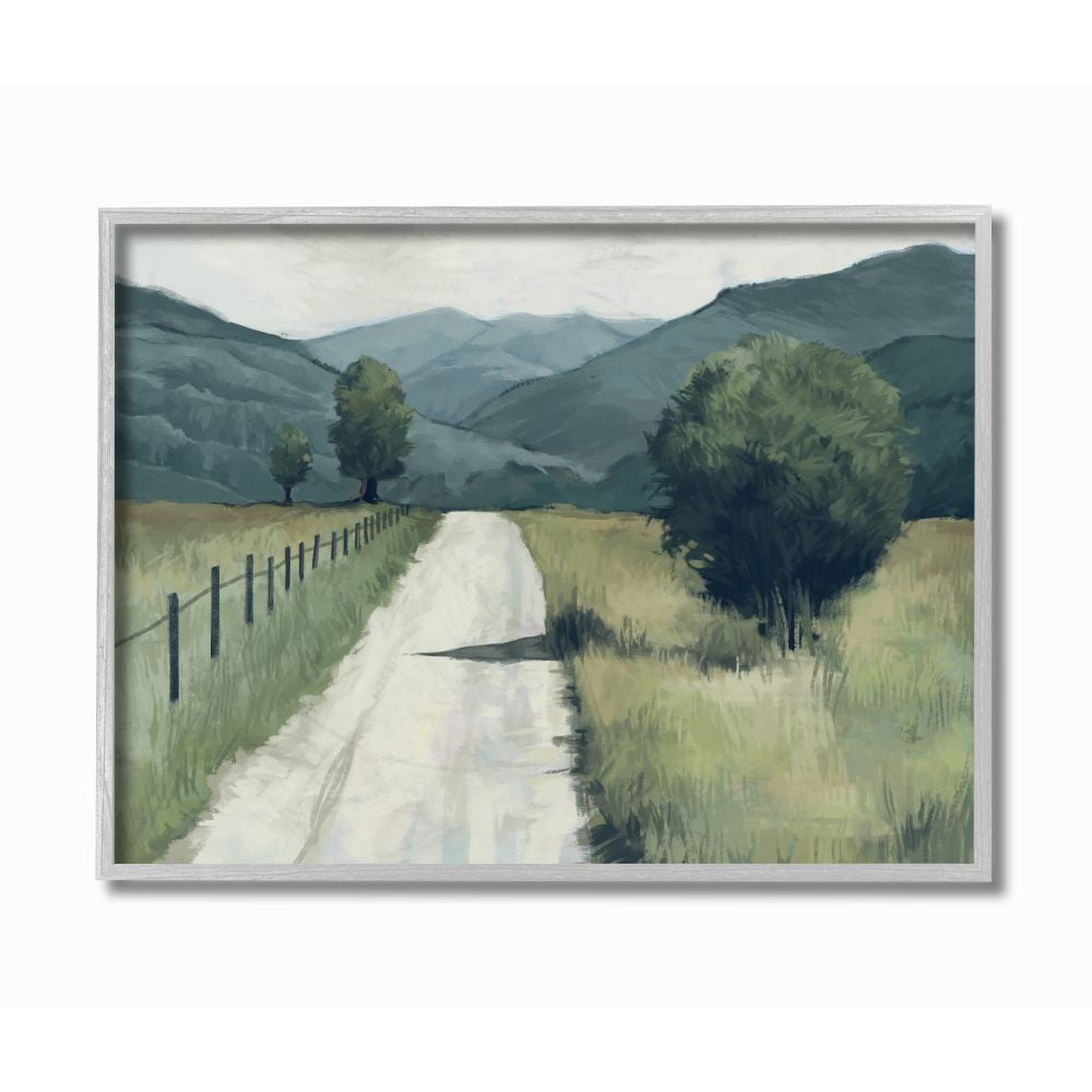 Stupell Industries Farmland Fields Green Blue Landscape Painting Gray Framed Art Print Wall Art, 11x14, by Ziwei Li