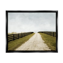 Stupell Industries Farmland Path with Fence Landscape Painting Black Floater Framed Canvas Art Print Wall Art, 21 x 17