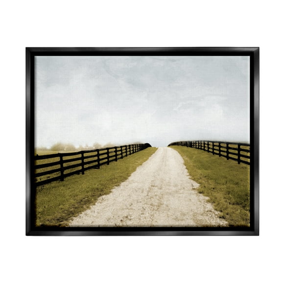 Stupell Industries Farmland Path with Fence Landscape Painting Black Floater Framed Canvas Art Print Wall Art, 21 x 17