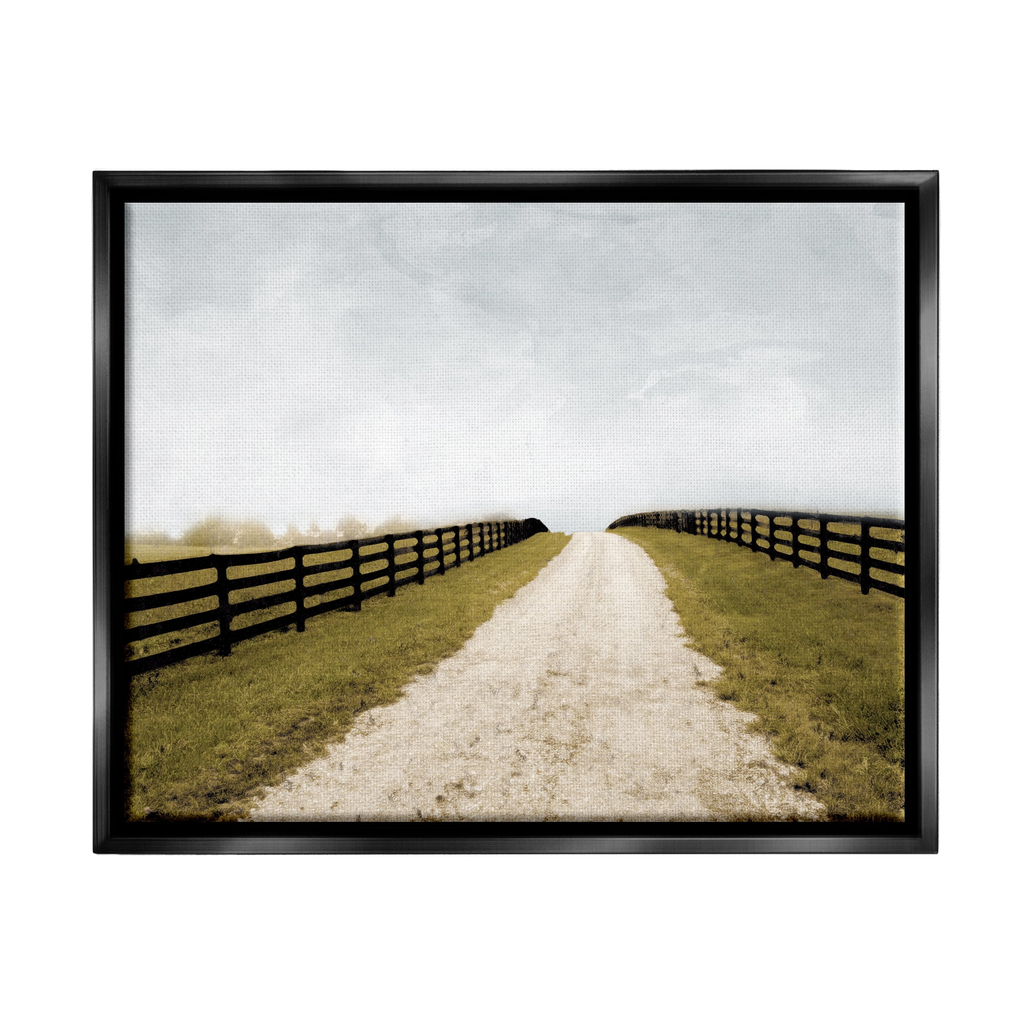 Stupell Industries Farmland Path with Fence Landscape Painting Black Floater Framed Canvas Art Print Wall Art, 31 x 25
