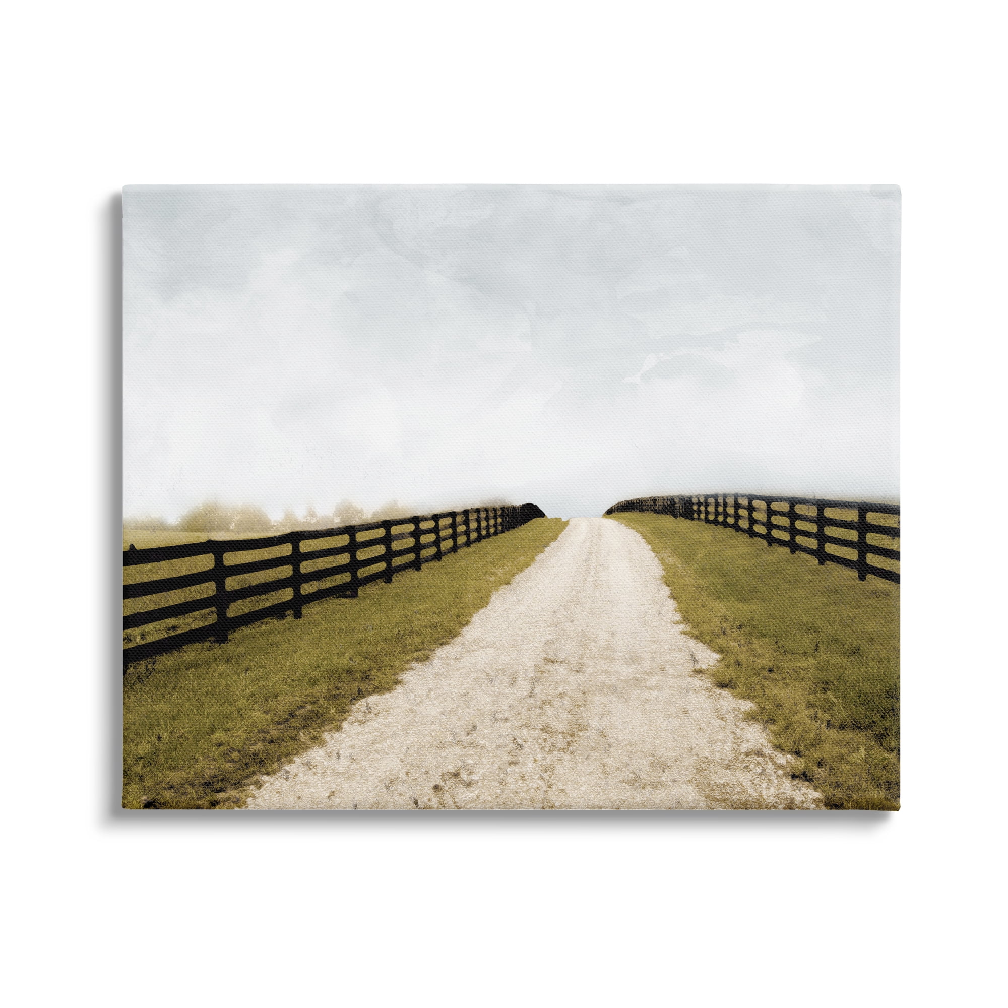 Stupell Industries Farmland Path with Fence Landscape Painting Gallery Wrapped Canvas Art Print Wall Art, 30 x 24