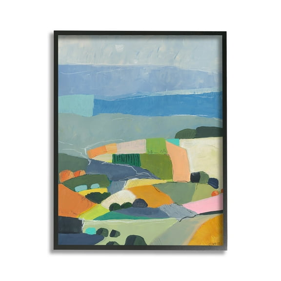 Stupell Industries Farmland Shapes Abstraction Landscape Painting Black Framed Art Print Wall Art, 11 x 14