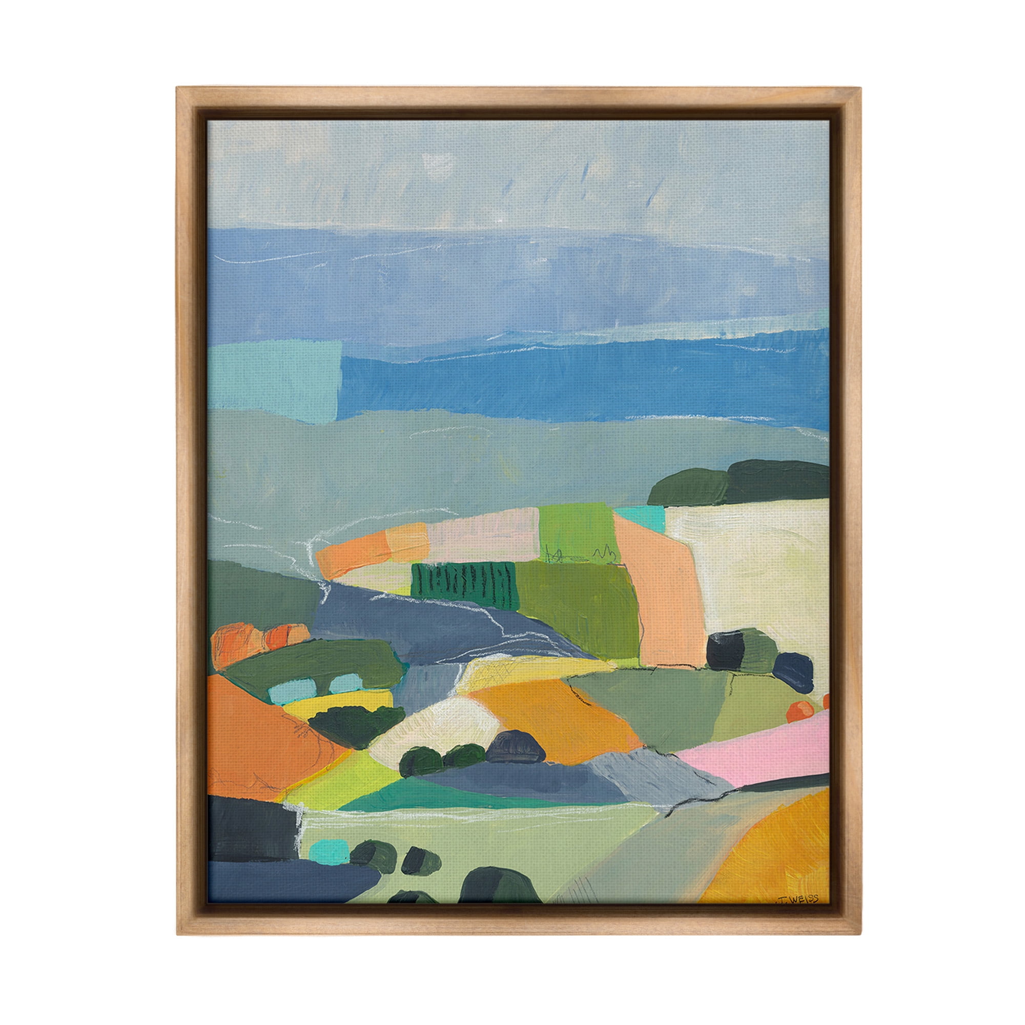 Stupell Industries Farmland Shapes Abstraction Landscape Painting Brown Floater Framed Canvas Art Print Wall Art, 17 x 21
