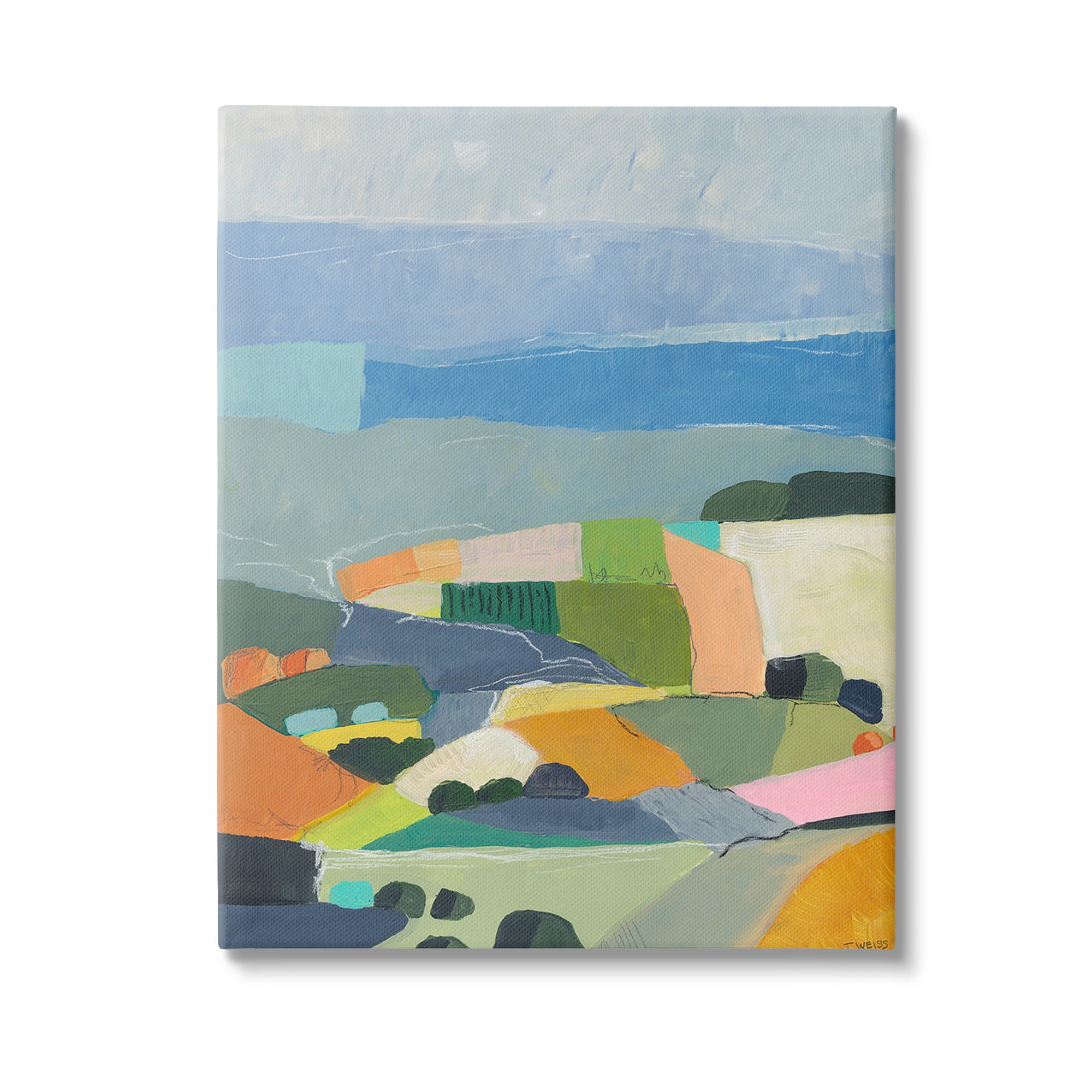 Stupell Industries Farmland Shapes Abstraction Landscape Painting Gallery Wrapped Canvas Art Print Wall Art, 30 x 40