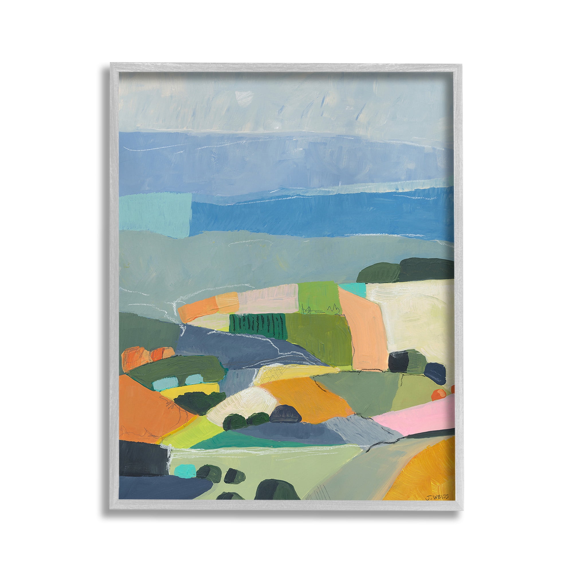 Stupell Industries Farmland Shapes Abstraction Landscape Painting Gray Framed Art Print Wall Art, 11 x 14