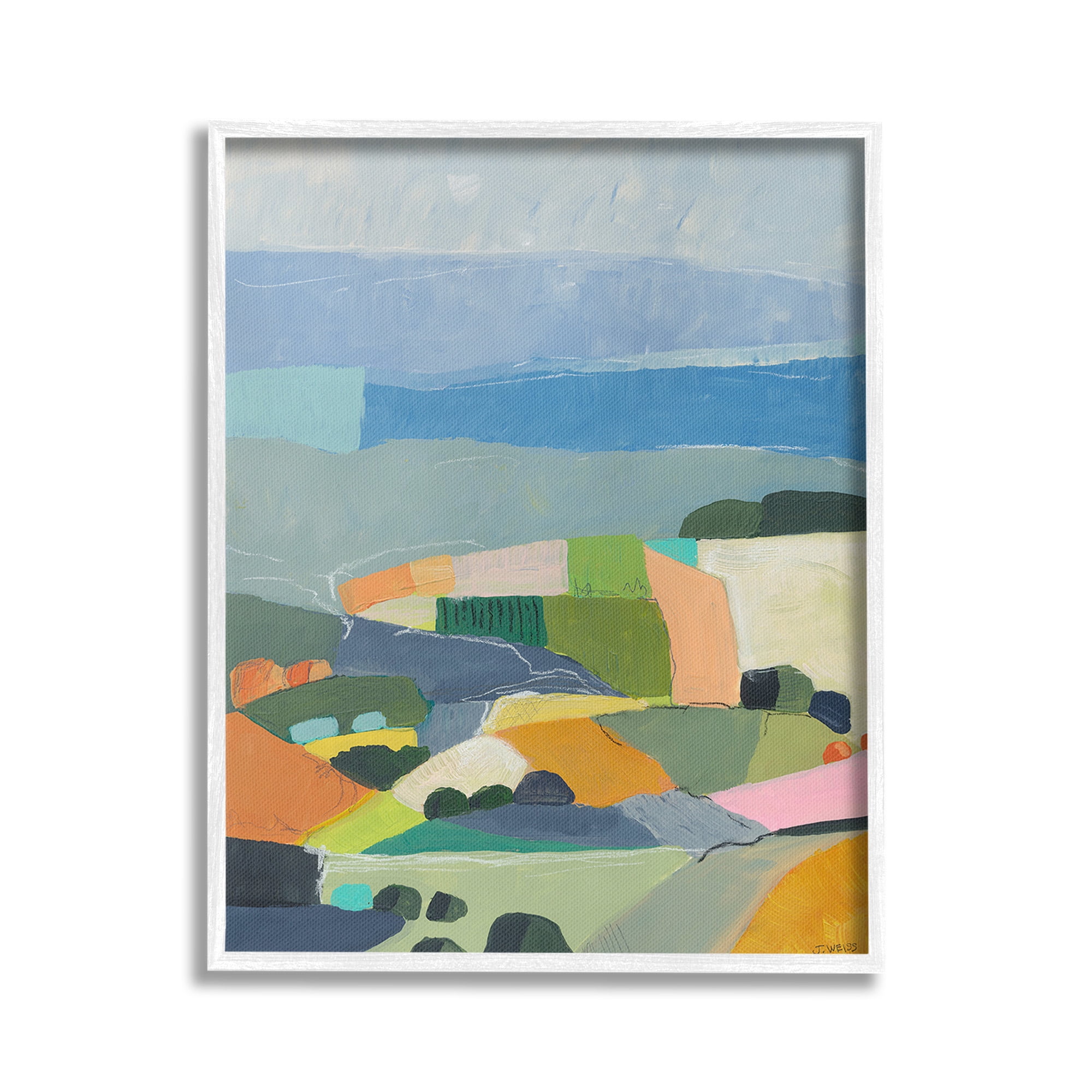 Stupell Industries Farmland Shapes Abstraction Landscape Painting White Framed Art Print Wall Art, 16 x 20