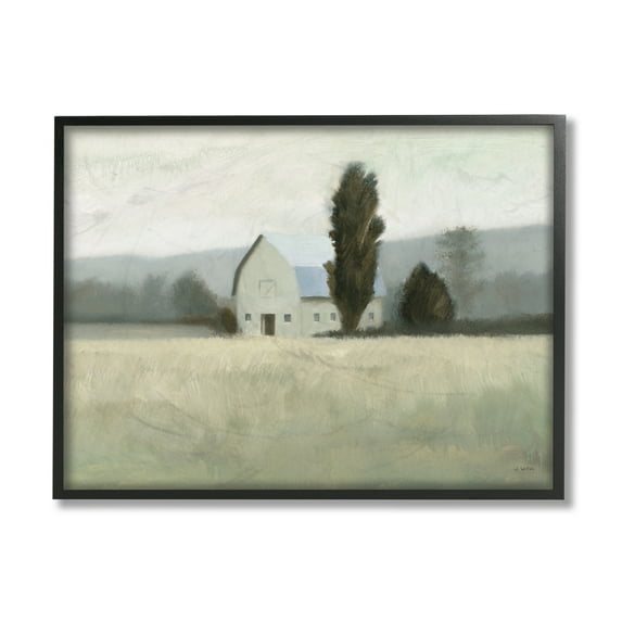 Stupell Industries Farmside Landscape White Barn Green Meadow Black Framed, 16 x 20, Design by James Wiens