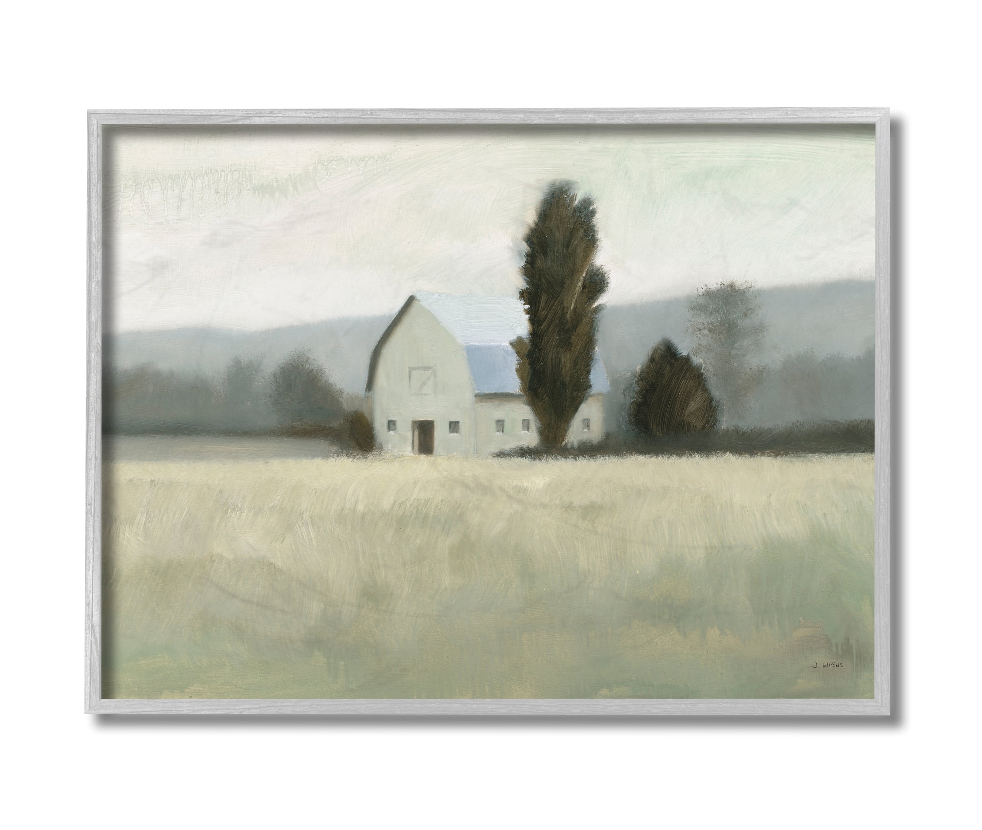 Stupell Industries Farmside Landscape White Barn Green Meadow Grey Framed, 11 x 14, Design by James Wiens
