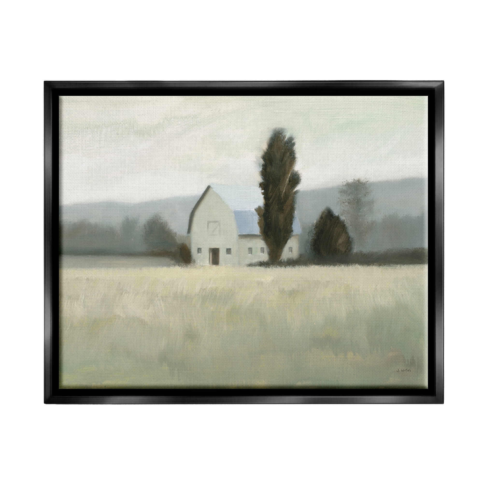 Stupell Industries Farmside Landscape White Barn Green Meadow Jet Black Framed Floating Canvas Wall Art, 24x30, by James Wiens