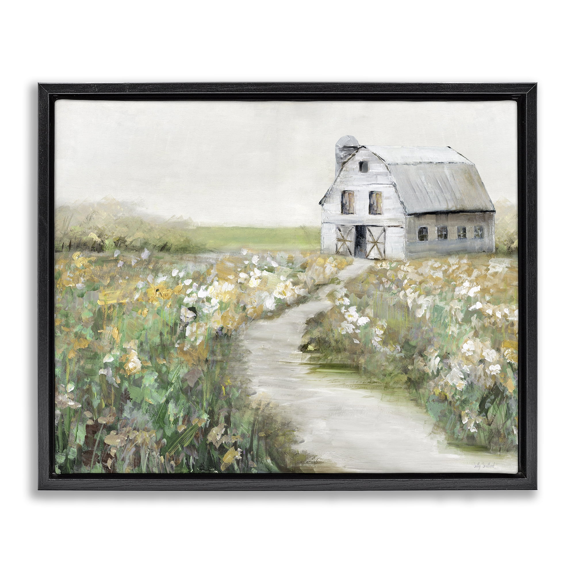 Stupell Industries Farmyard Path to Barn Landscape & Nature Painting Black Floater Framed Canvas Art Print Wall Art, 21 x 17