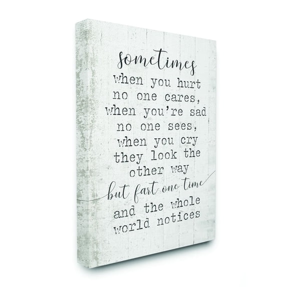 Stupell Industries Fart One Time Funny Word Wood Textured Design Canvas Wall Art by Daphne Polselli